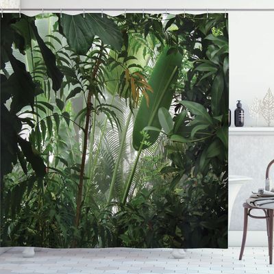 Ambesonne Rainforest Shower Curtain, Tropical Rainforest Preservation Humidity Palm Tree Wild Environment Misty Nature, Cloth Fabric Bathroom Decor Set with Hooks, 69" W x 70" L, Forest Green