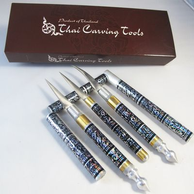 Set of Fruit Carving Knife Handle Carving Stainless steel. It Very Beautiful of Thailand 1 Set have 3 Pcs. (Black Color)
