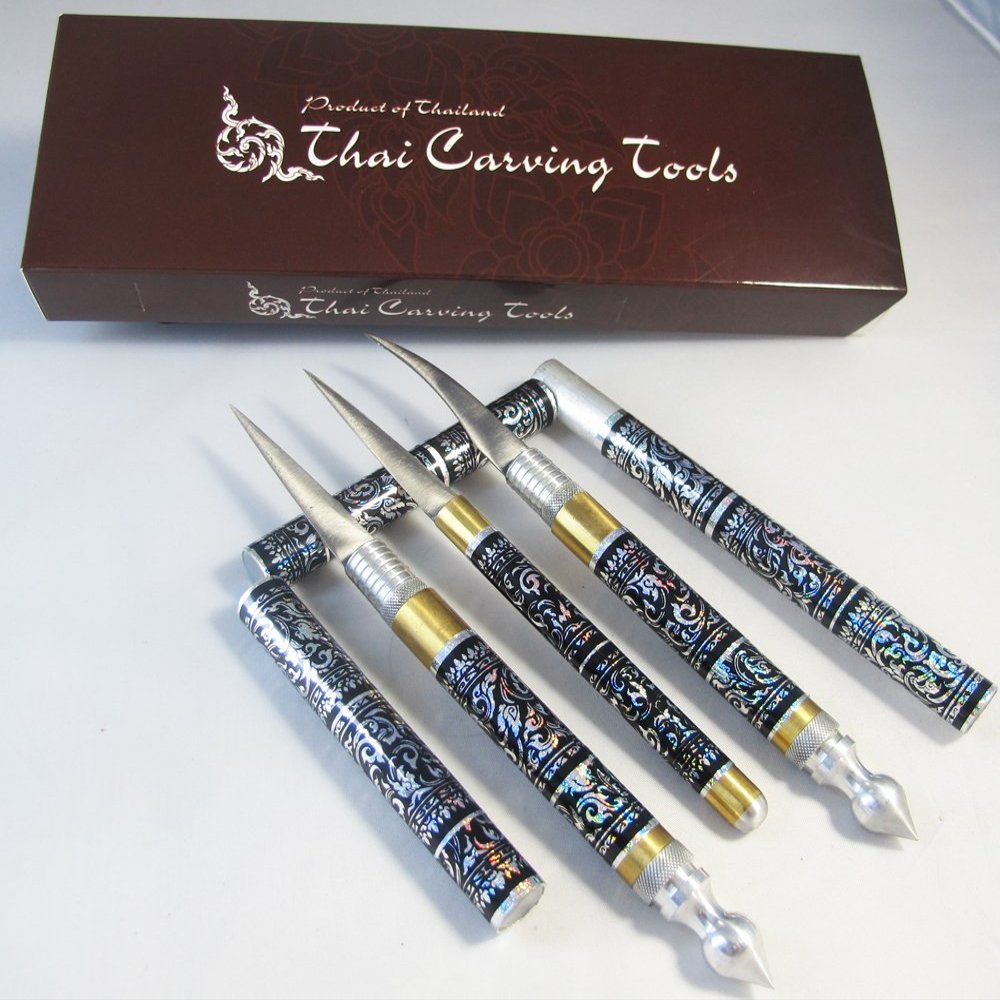 Set of Fruit Carving Knife Handle Carving Stainless steel. It Very Beautiful of Thailand 1 Set have 3 Pcs. (Black Color)