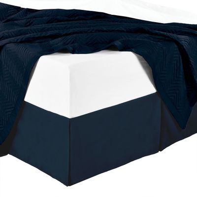 sheetsnthings Microfiber Bed Skirts (14 inch Drop) -King Size, Solid Navy- Pleated Tailored Bedskirts with Split Corners