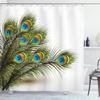 Ambesonne Peacock Shower Curtain, Male Bird Ferns Feathers Symbol a Mystical Creature of The Universe Inspired by Nature Illustration, Cloth Fabric Bathroom Set with Hooks, 69" W x 70" L, White Green view 1