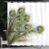 Ambesonne Peacock Shower Curtain, Male Bird Ferns Feathers Symbol a Mystical Creature of The Universe Inspired by Nature Illustration, Cloth Fabric Bathroom Set with Hooks, 69" W x 70" L, White Green view 3