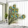 Ambesonne Peacock Shower Curtain, Male Bird Ferns Feathers Symbol a Mystical Creature of The Universe Inspired by Nature Illustration, Cloth Fabric Bathroom Set with Hooks, 69" W x 70" L, White Green view 4