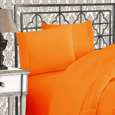 Elegant Comfort 1500 Premier Hotel Quality 4-Piece Bed Sheet Sets, Deep Pockets - Luxurious Wrinkle Free & Fade Resistant, King, Elite Orange