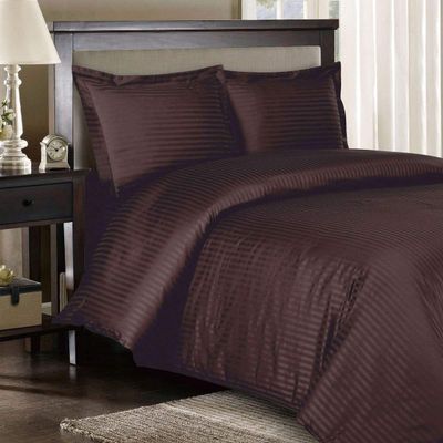 Royal Bedding Striped Chocolate 300-Thread-Count 3 Piece California-King Duvet-Cover 100-Percent Cotton, Sateen Stripes, Comforter Cover with Corner Ties