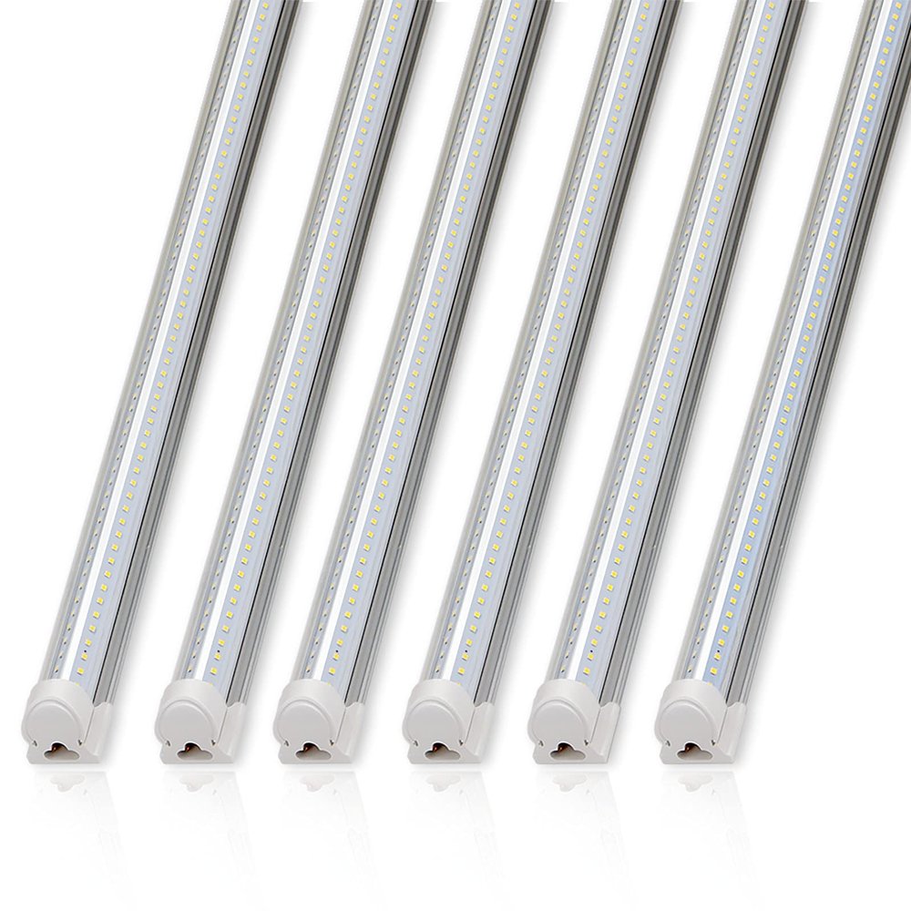 Barrina 8FT LED Shop Lights Fixture, T8 72W 10000lm 5000K, Daylight White, Clear Cover, V Shape,Tube Light, Hight Output, Bulbs for Garage, Warehouse, Plug and Play, 6 Packs
