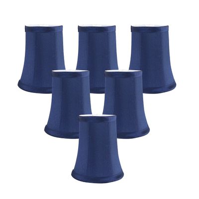 Meriville Set of 6 Blue Faux Silk Chandelier Lamp Shades Softback Bell Shape, Clip-On Fitter for Candelabra Bulbs, 3.5" x 5" x 4.75"
