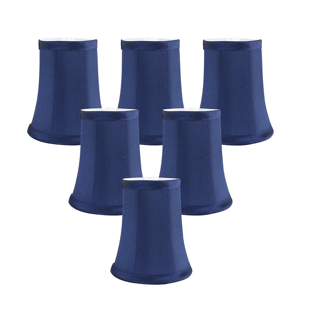 Meriville Set of 6 Blue Faux Silk Chandelier Lamp Shades  Softback Bell Shape, Clip-On Fitter for Candelabra Bulbs, 3.5" x 5" x 4.75"