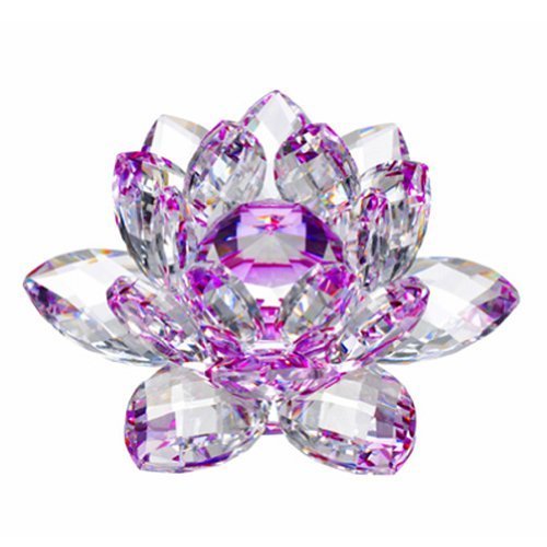 Amlong Crystal Hue Reflection Crystal Lotus Flower with Gift Box, Purple, 4 Inch