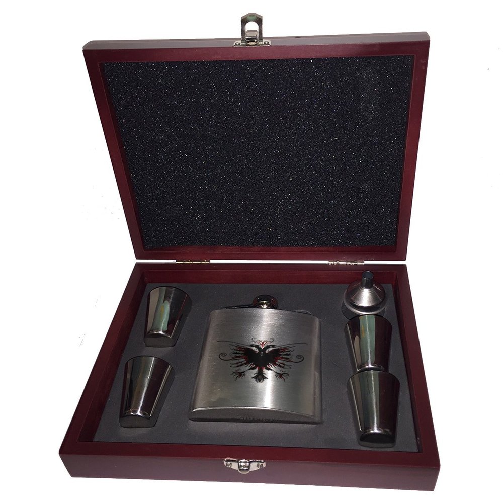 Albanian Flag Art - Flask Wood Box Gift Set