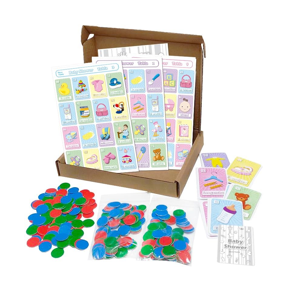 Baby Shower Loteria Fiesta Mexican Bingo Game in Spanish, for 30 Players with Chips in A Box