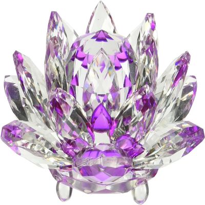 Amlong Crystal Hue Reflection Crystal Lotus Flower with Gift Box, Purple, 5 Inch