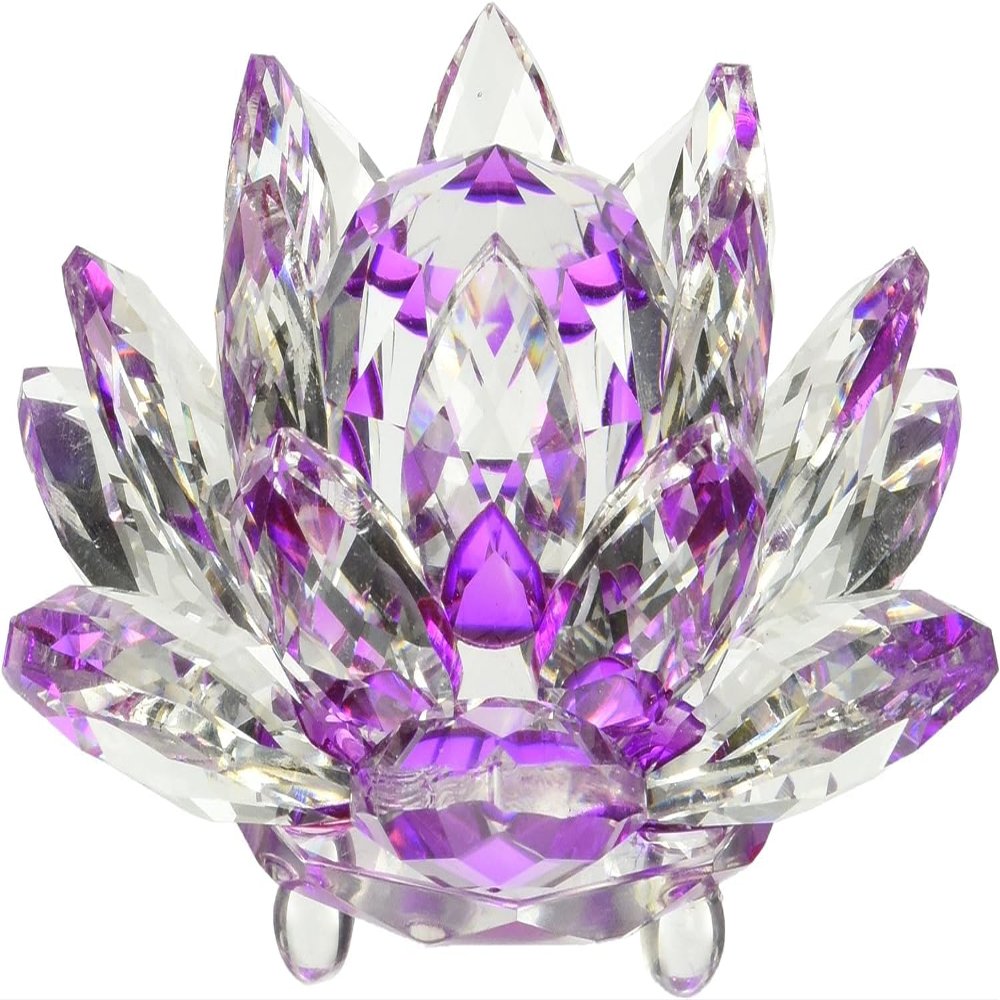 Amlong Crystal Hue Reflection Crystal Lotus Flower with Gift Box, Purple, 5 Inch