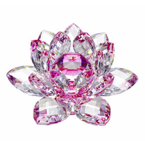 Amlong Crystal Hue Reflection Crystal Lotus Flower with Gift Box, Pink, 5 Inch