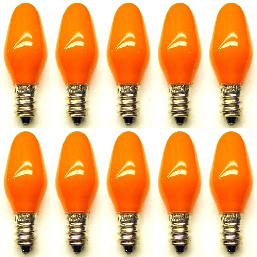 CEC Industries #7C7 CO 120V (Orange) Bulbs, 120 V, 7 W, E12 Base, C-7 Shape (Box of 10)