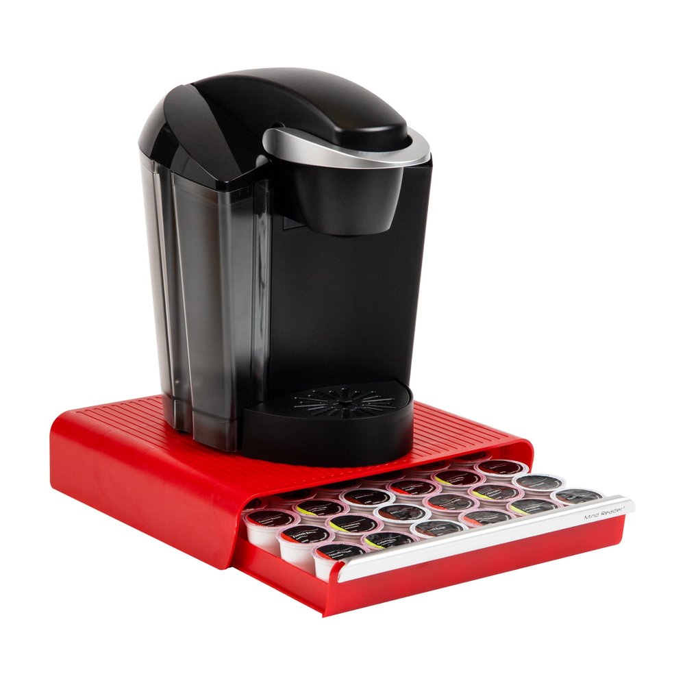 Mind Reader Single Serve Coffee Pod Drawer, 36 Pod Capacity, Countertop Organizer, 13.25"L x 12.75"W x 2.75"H, Red