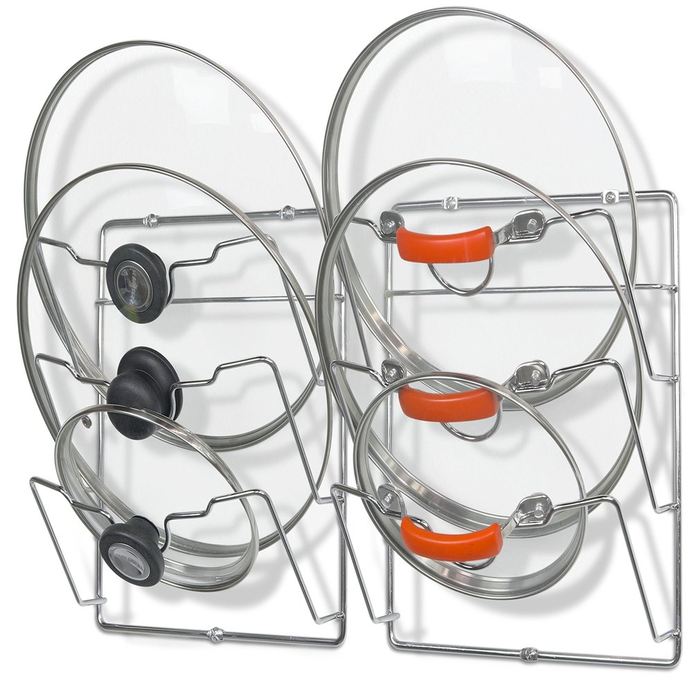 Simple Houseware 2-Pack Cabinet Door/Wall Mount Pot Lid Organizer Rack, 9.5" W x 4.5" D x 11.5H, Chrome