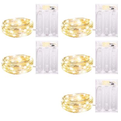 5 Pack Fairy Lights Battery Operated, 7 Feet 20 Led String Lights with Timer, Waterproof Firefly Lights on Silver Wire for Home Party Wedding Christmas Decorations, 6 Hours on/18 Hours Off, Warm White