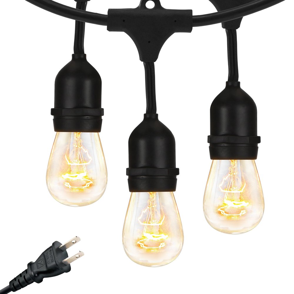 Brightech Ambience Pro Incandescent Outdoor String Lights - Commercial Grade Waterproof Patio Lights with 48 Ft Dimmable Edison Bulbs, Porch String Lights for Patio, Backyard - 15 Bulbs 11W