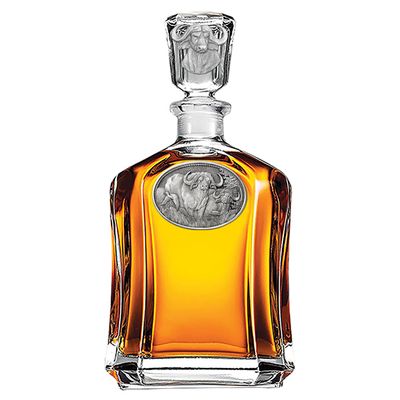Heritage Pewter Cape Buffalo Capitol Decanter | 24 OZ Whiskey Decanter for Liquor with Airtight Stopper | Expertly Crafted Pewter Glass