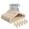Finnhomy Non-Slip Clothes Hanger for Baby and Kids 30-Pack Velvet Hangers with 10 Finger Clips,Beige view 1