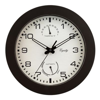 Equity by La Crosse 10 Inch in/Out Brown Wall Clock with Thermometer and Hygrometer (29005)