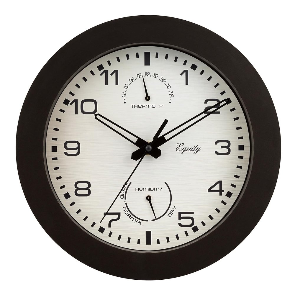 Equity by La Crosse 10 Inch in/Out Brown Wall Clock with Thermometer and Hygrometer (29005)
