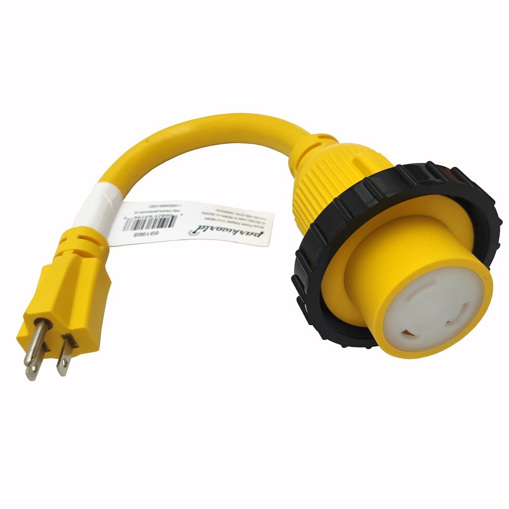 Parkworld 691968 Shore Power Adapter Cord Household 15A Male 5-15P to L5-30R RV/Camper/Marine 30A Female with Locking Ring (1FT)