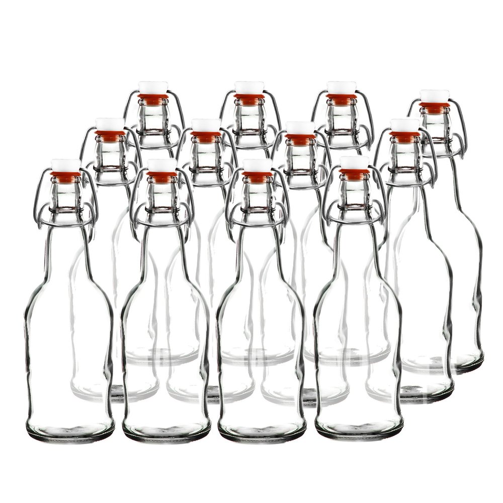 Easy Cap Beer Bottles - Kombucha Bottles - 16 oz. - Clear flip top 12 pack - EZ Cap - Original Cherry Blossom Hardware Bottles (12, Clear Mason Jar Bottles)