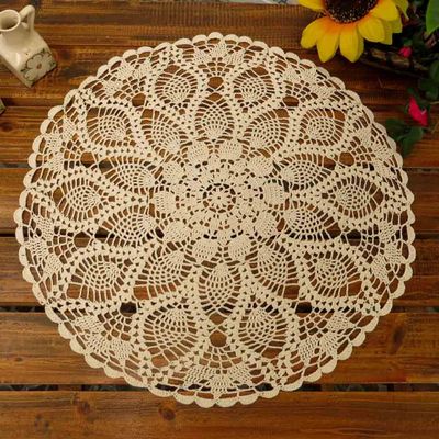 kilofly Handmade Crochet Cotton Lace Table Sofa Doily, Waterlily, Beige, 20 inch