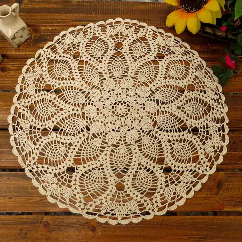 kilofly Handmade Crochet Cotton Lace Table Sofa Doily, Waterlily, Beige, 20 inch