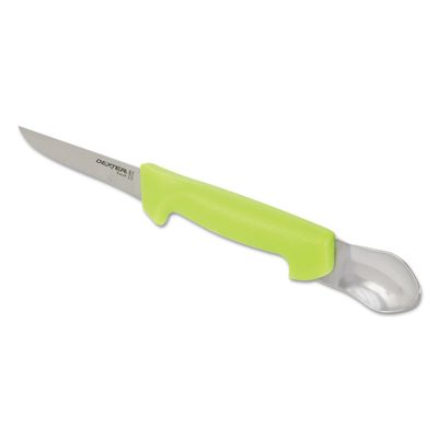 Dexter Russell P11893 Basics (31432) 5" Cut & Gut Knife, with roe Spoon, Stain-Free, high-Carbon Steel, Yellow Polypropylene Handle