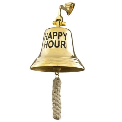 Happy Hour Brass Bell - Large Hanging Bell, Decorative Home Bar Wall Accessories - Outdoor Bar House Decor, Bartender Accessories - Call for Drink Decorations for Home Kitchen Wall Decor - Brass 6"