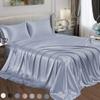 Satin Radiance Soft Satin Silk Sheets Solid Color Deep Pocket Queen Size Satin Bed Sheet Set Cooling And Soft Fitted Satin Bedding + Satin Pillowcase(s) Durable, Breathable, Blue, 4-piece view 1