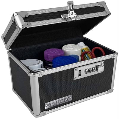 Vaultz Medicine Lock Box - 5 x 7 x 5 Inches - Secure Cabinet Safe with Combination Lock - Ideal for Medications and Small Valuables - Black