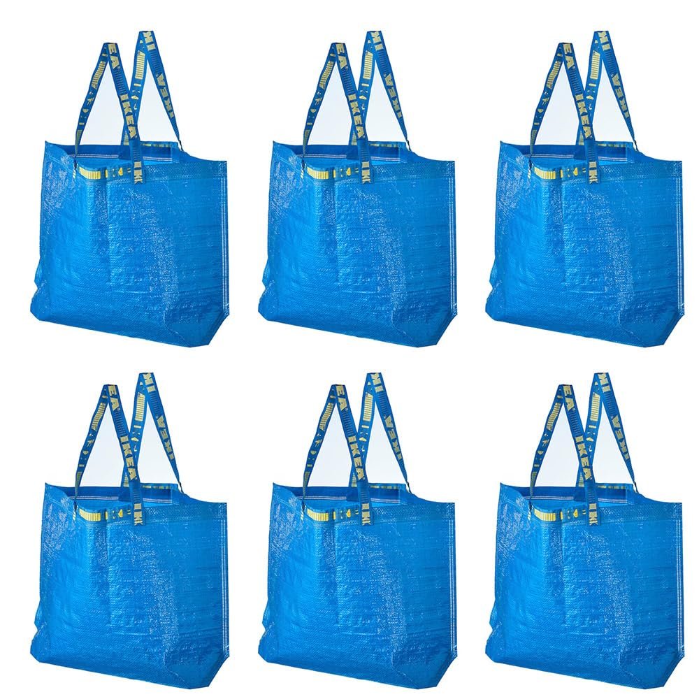 IKEA 603.017.07 FRAKTA Medium Shopping Bags (Set of 6), Blue, 55 lb Max. Load, 10 Gallon Volume, Easy to Keep Clean, Takes Up Little Space to Store as It Folds Flat