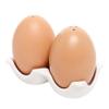 MyGift Ceramic Salt and Pepper Shaker Set, Mini Brown Egg Shaped Shakers with Carton Design Holding Stand, 3 Piece view 1