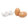 MyGift Ceramic Salt and Pepper Shaker Set, Mini Brown Egg Shaped Shakers with Carton Design Holding Stand, 3 Piece view 3