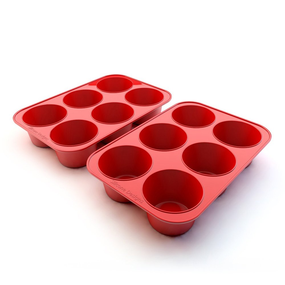Silicone Texas Muffin Pan 6-Cups, Jumbo Muffin Pan Set of 2, BPA-Free Non-Stick Cupcake Maker, 10.75L x 7.5W for Baking