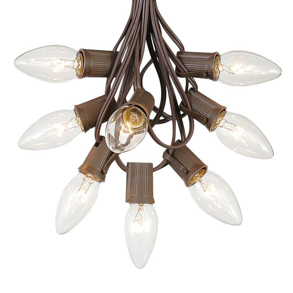 C9 Clear Outdoor Christmas Lights - 25 Foot Brown Wire Roofline Patio String Lights