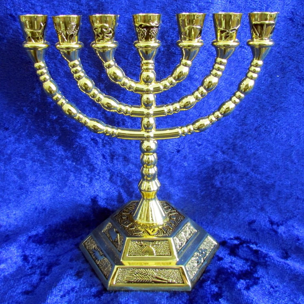 12 Tribes of Israel Jerusalem Temple Menorah Choose from 3 Sizes Gold or Silver (Gold, 5" Inches)