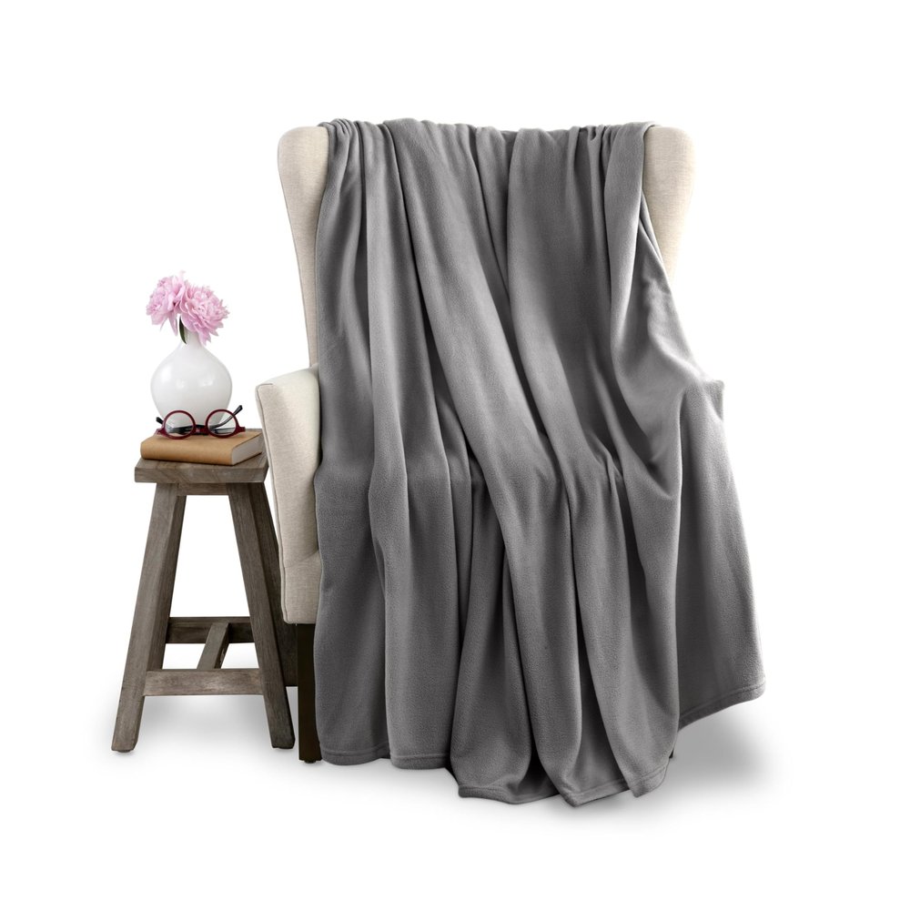 Twin Size Microfleece Fleece Blanket - Supersoft Lightweight Plush Throw for Bed, Couch, Travel & Pets - All-Season Comfort - Gray