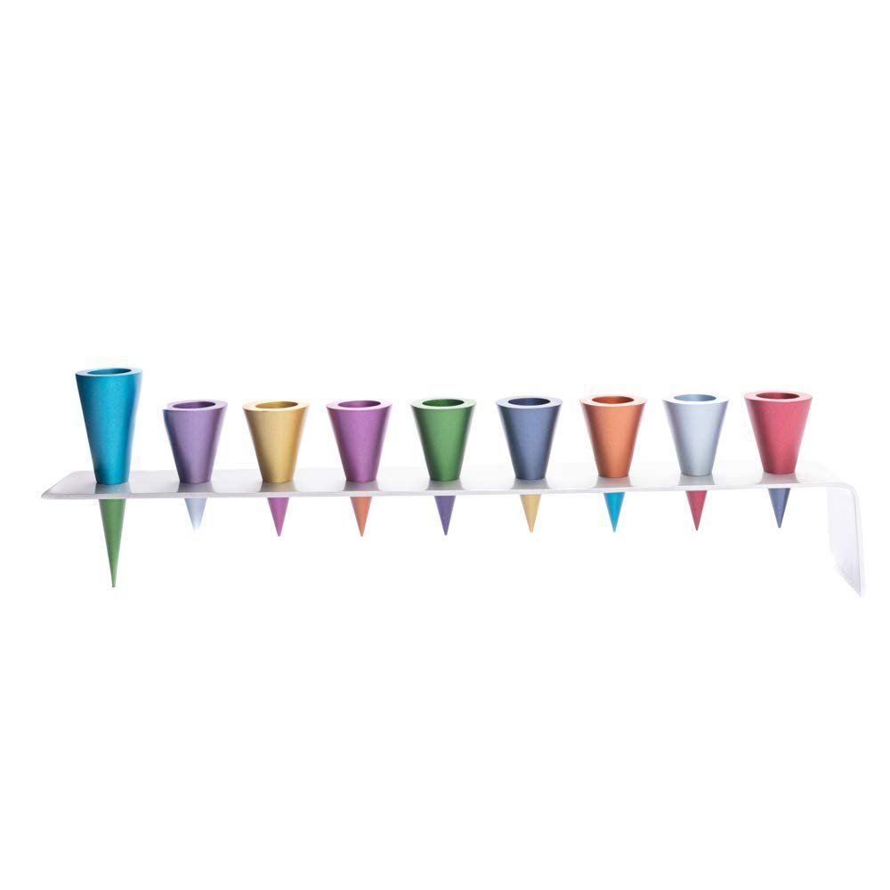 Yair Emanuel Multicolor Cone Shaped Hanukkah Menorah