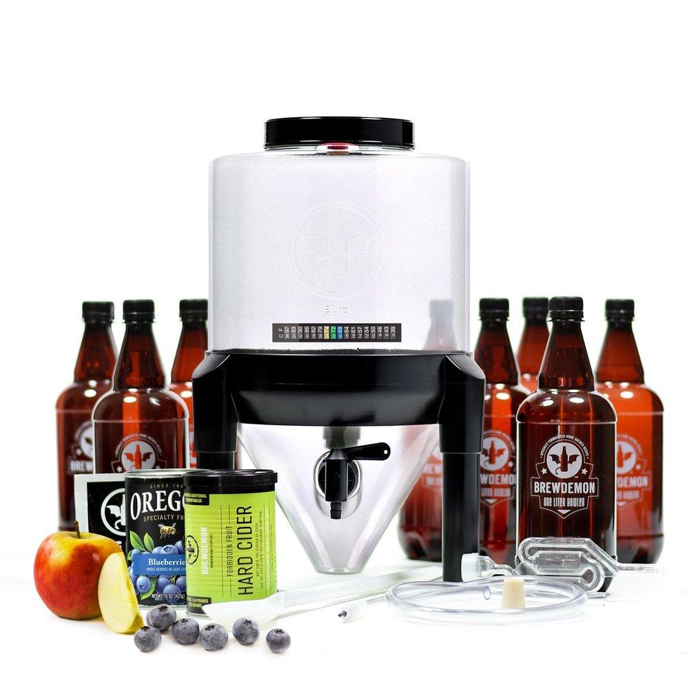 BrewDemon Hard Cider Kit Pro  NO AIRLOCK OR SIPHON REQUIRED  Conical Fermenter Eliminates Sediment and Makes Wicked-Good Home Made Hard Cider - 2 Gal. Hard Cider Recipe Included