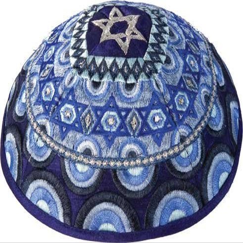 Yair Emanuel Star of David Shades of Blue Embroidered Kippah Kippa SkullCap, Yarmulka Judaica Jewish | YME-11B