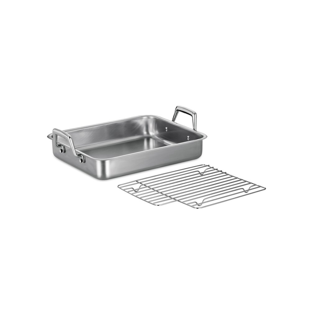 Tramontina 13.5-Inch Stainless Steel Roasting Pan with Rack, Turkey Roaster for Oven, Dishwasher Safe, Made in Brazil