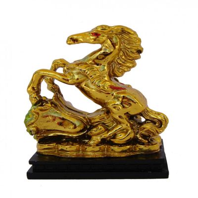 Feng Shui Import Golden Horse Statue Stepping on Bai Choi