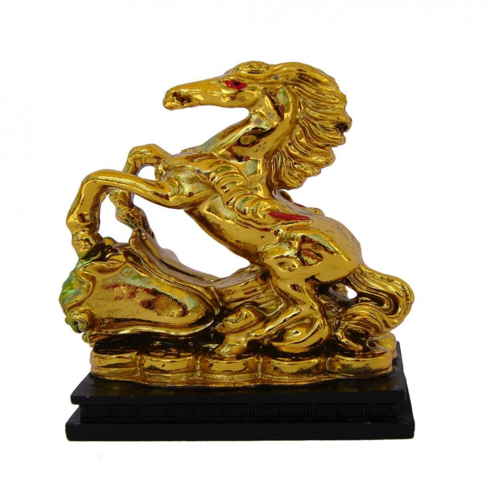 Feng Shui Import Golden Horse Statue Stepping on Bai Choi
