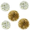 Allydrew 12" & 8" Set of 5 Tissue Pom Poms Party Decorations for Weddings, Birthday Parties Baby Showers and Nursery Dcor, Gold & Polka Dots view 1