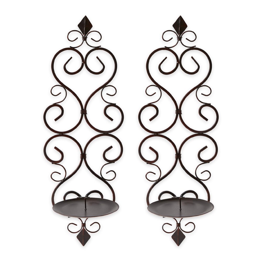 Scrollwork Candle Wall Sconce Duos (Fleur-De-Lis)